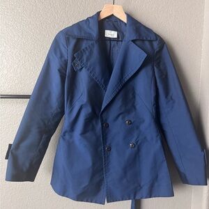 Akris Punto Blue Belted Cropped Trench Jacket Lightweight Silk Blend Size 8